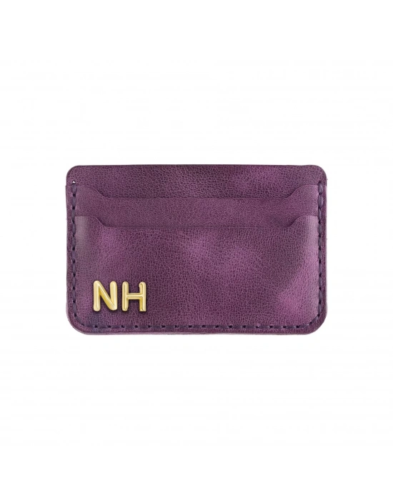 İsme Özel Yatay Kartlık - %100 Rainbow Deri - A011001 - Mor