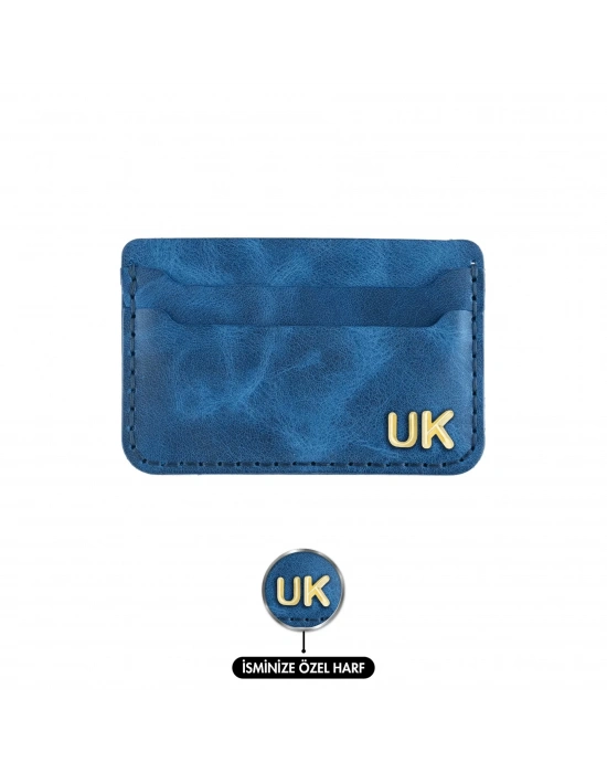 İsme Özel Yatay Kartlık - %100 Rainbow Deri - A011001 - Saks Mavisi