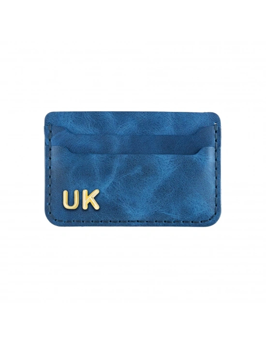 İsme Özel Yatay Kartlık - %100 Rainbow Deri - A011001 - Saks Mavisi