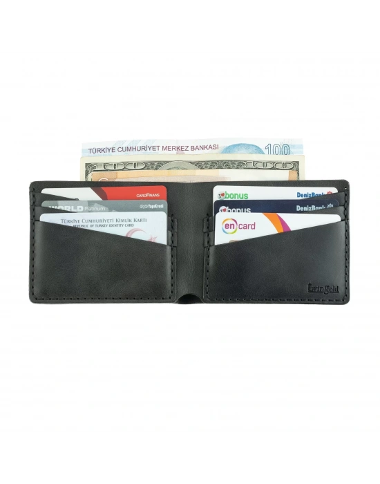 İsme Özel Yatay Klasik Cüzdan - %100 Rainbow Deri - A010001 - Antrasit