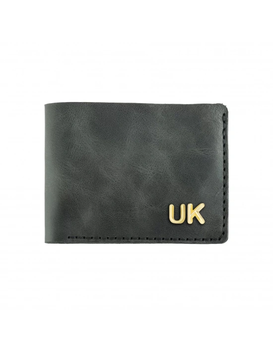 İsme Özel Yatay Klasik Cüzdan - %100 Rainbow Deri - A010001 - Antrasit