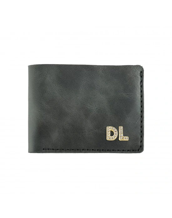 İsme Özel Yatay Klasik Cüzdan - %100 Rainbow Deri - A010001 - Antrasit