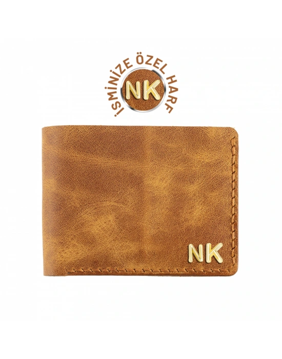 İsme Özel Yatay Klasik Cüzdan - %100 Rainbow Deri - A010001 - Camel