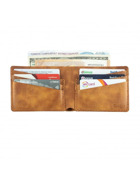 İsme Özel Yatay Klasik Cüzdan - %100 Rainbow Deri - A010001 - Camel