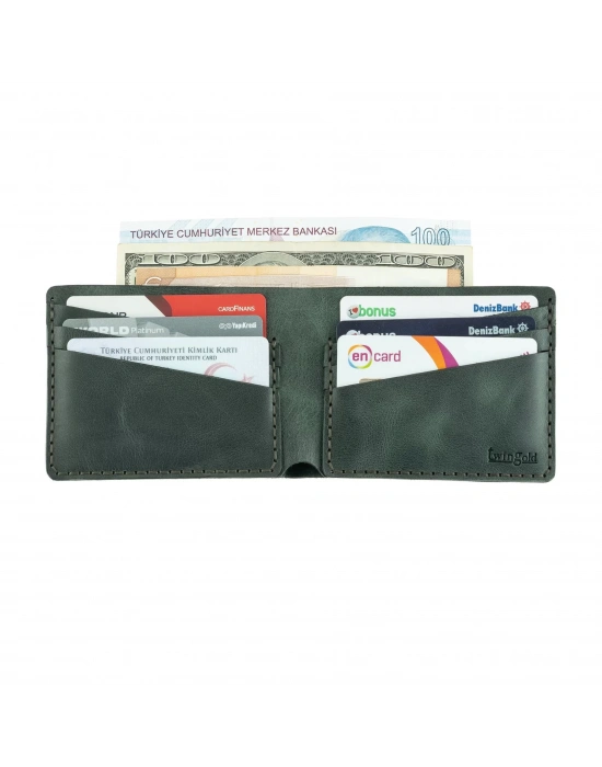 İsme Özel Yatay Klasik Cüzdan - %100 Rainbow Deri - A010001 - Haki