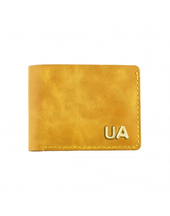 İsme Özel Yatay Klasik Cüzdan - %100 Rainbow Deri - A010001 - Hardal Sarısı