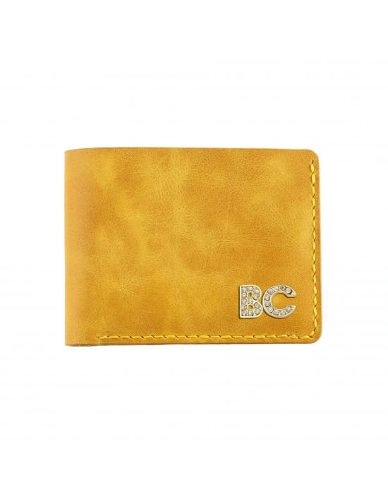 İsme Özel Yatay Klasik Cüzdan - %100 Rainbow Deri - A010001 - Hardal Sarısı