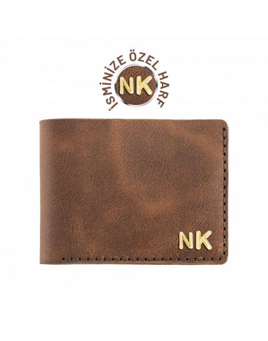 İsme Özel Yatay Klasik Cüzdan - %100 Rainbow Deri - A010001 - Kahverengi