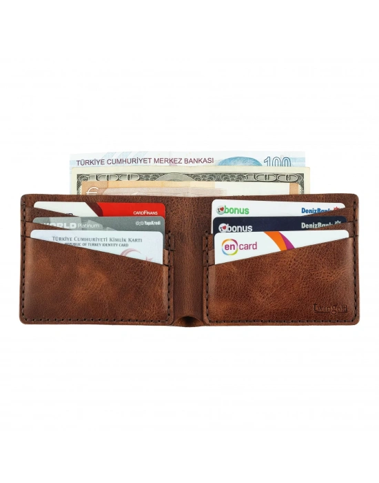 İsme Özel Yatay Klasik Cüzdan - %100 Rainbow Deri - A010001 - Kahverengi