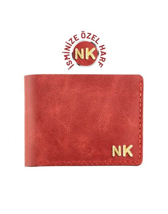 İsme Özel Yatay Klasik Cüzdan - %100 Rainbow Deri - A010001 - Kırmızı