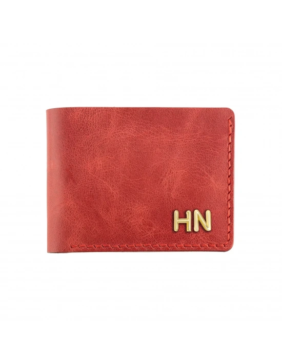 İsme Özel Yatay Klasik Cüzdan - %100 Rainbow Deri - A010001 - Kırmızı