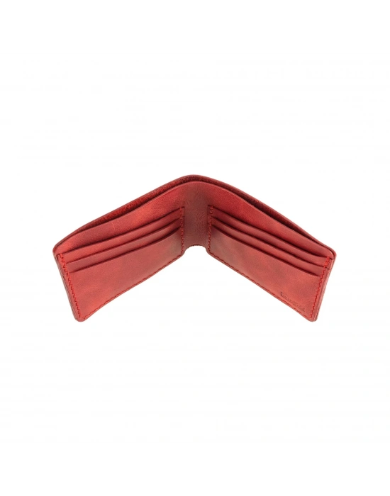 İsme Özel Yatay Klasik Cüzdan - %100 Rainbow Deri - A010001 - Kırmızı