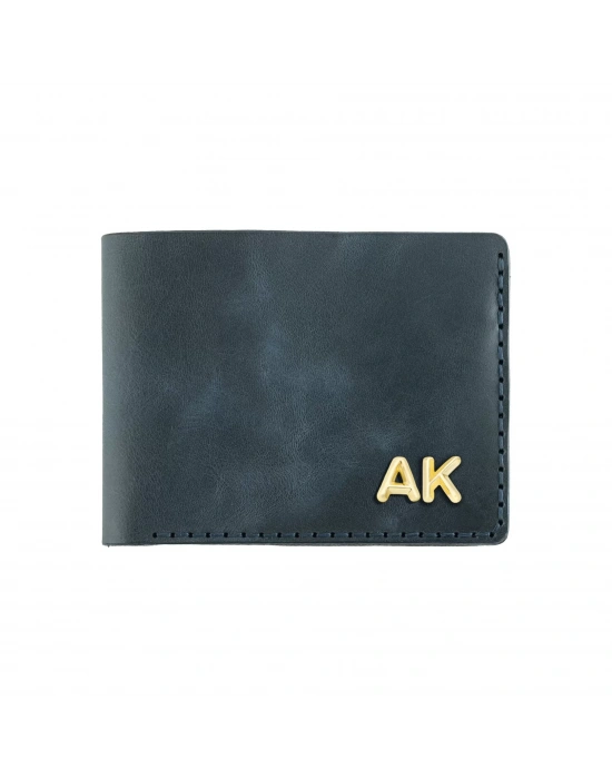 İsme Özel Yatay Klasik Cüzdan - %100 Rainbow Deri - A010001 - Lacivert