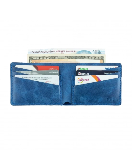 İsme Özel Yatay Klasik Cüzdan - %100 Rainbow Deri - A010001 - Saks Mavisi