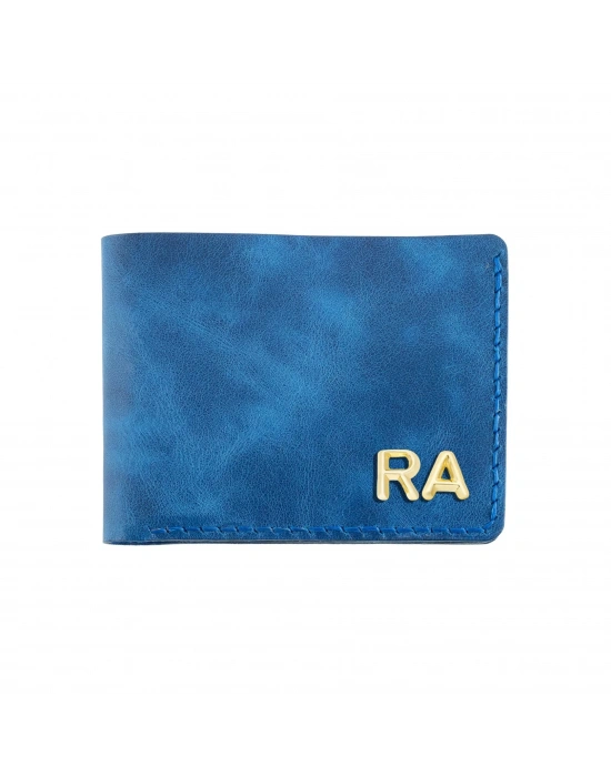 İsme Özel Yatay Klasik Cüzdan - %100 Rainbow Deri - A010001 - Saks Mavisi