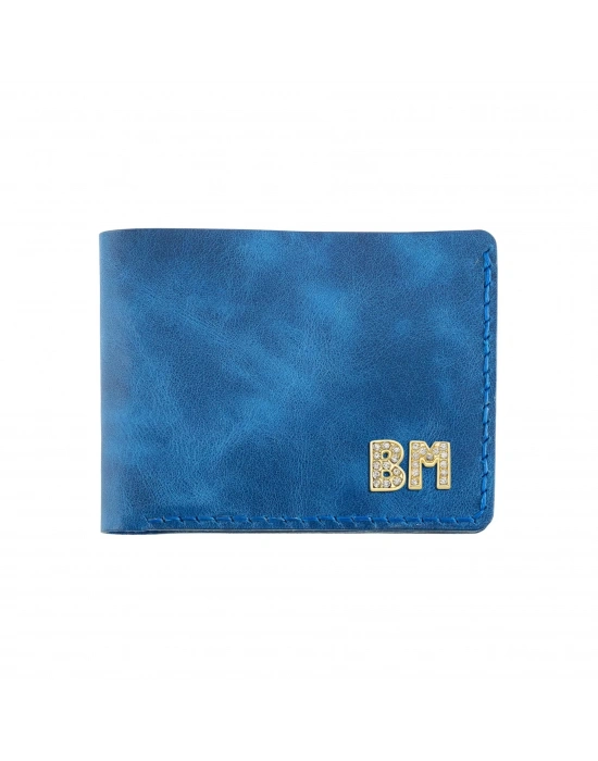 İsme Özel Yatay Klasik Cüzdan - %100 Rainbow Deri - A010001 - Saks Mavisi