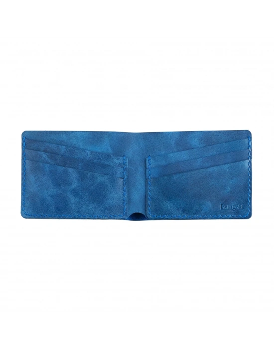 İsme Özel Yatay Klasik Cüzdan - %100 Rainbow Deri - A010001 - Saks Mavisi