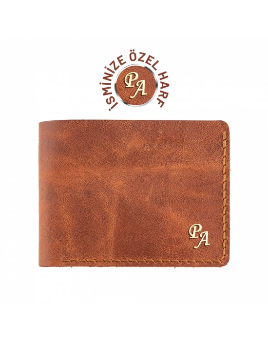İsme Özel Yatay Klasik Cüzdan - %100 Rainbow Deri - A010001 - Tobacco