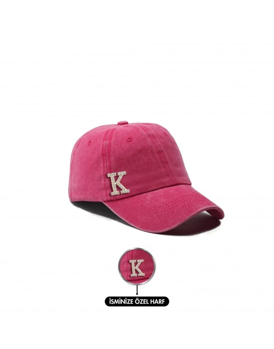 İsme Özel Yıkamalı Kep Şapka - AB01010 - Fuşya