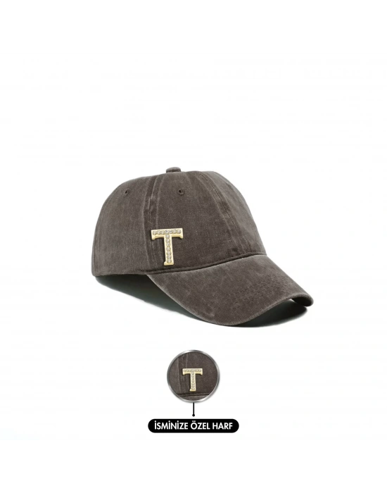 İsme Özel Yıkamalı Kep Şapka - AB01010 - Kahverengi