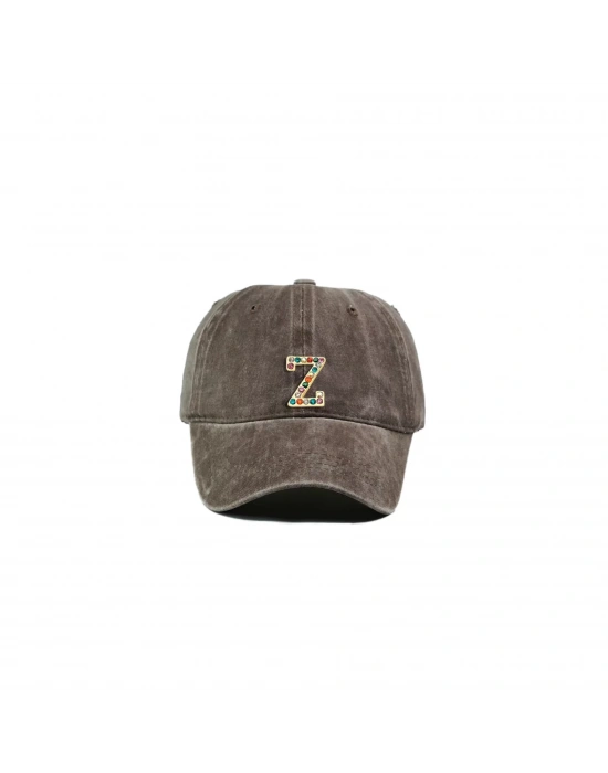 İsme Özel Yıkamalı Kep Şapka - AB01010 - Kahverengi