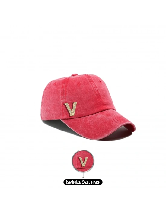 İsme Özel Yıkamalı Kep Şapka - AB01010 - Kırmızı