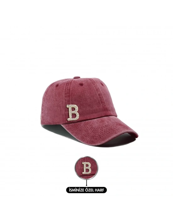 İsme Özel Yıkamalı Kep Şapka - AB01010 - Mürdüm