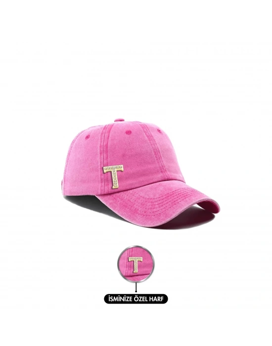 İsme Özel Yıkamalı Kep Şapka - AB01010 - Pembe