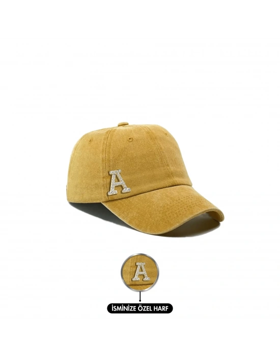 İsme Özel Yıkamalı Kep Şapka - AB01010 - Sarı