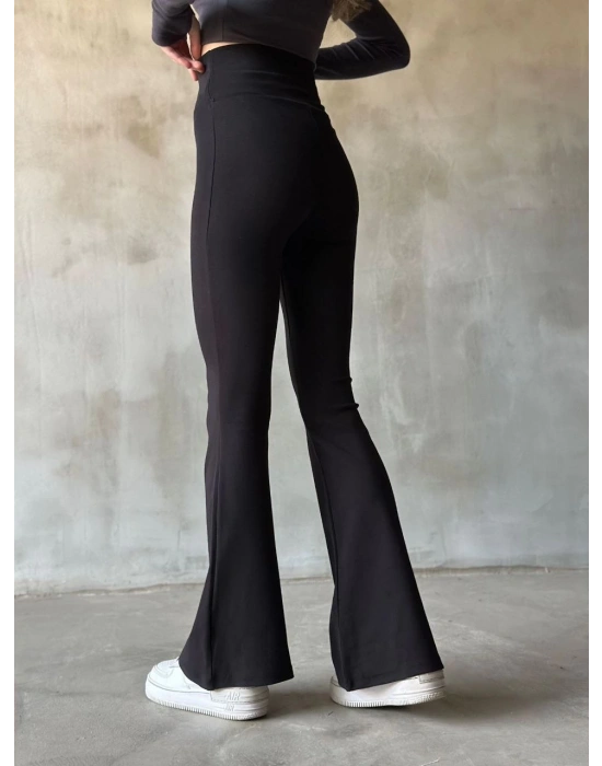 İspanyol Paça Yüksek Bel Tayt - Siyah