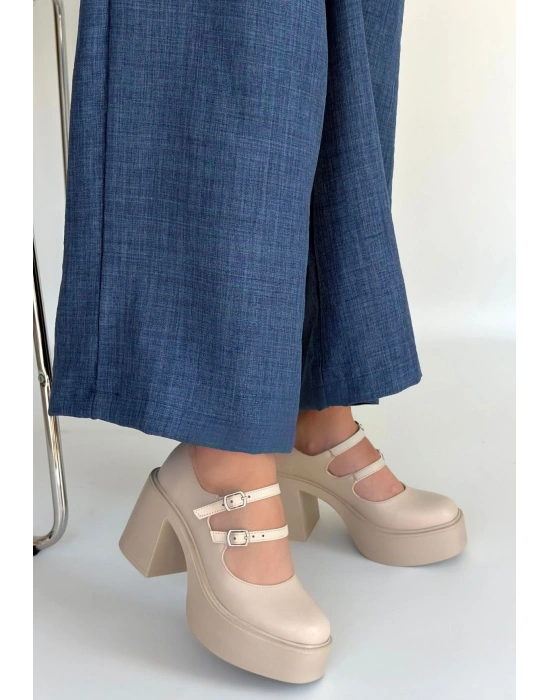 Jarlo Bej Cilt Dolgu Topuk Ayakkabı