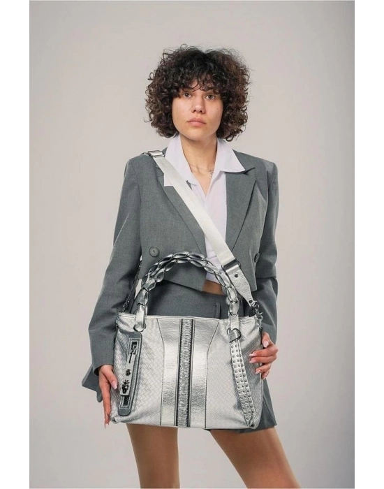 Jaxe Gri Cilt Omuz Çantası