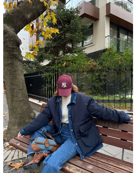 Jeans Detaylı Cıtcıtlı Ceket Mont - Lacivert