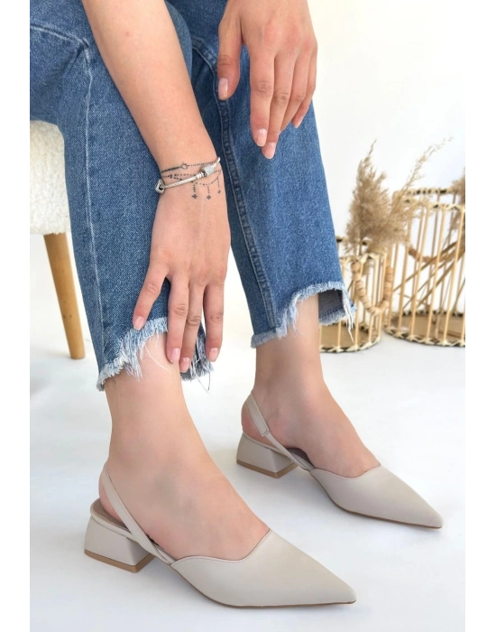 Jenti Bej Cilt Topuklu Ayakkabı