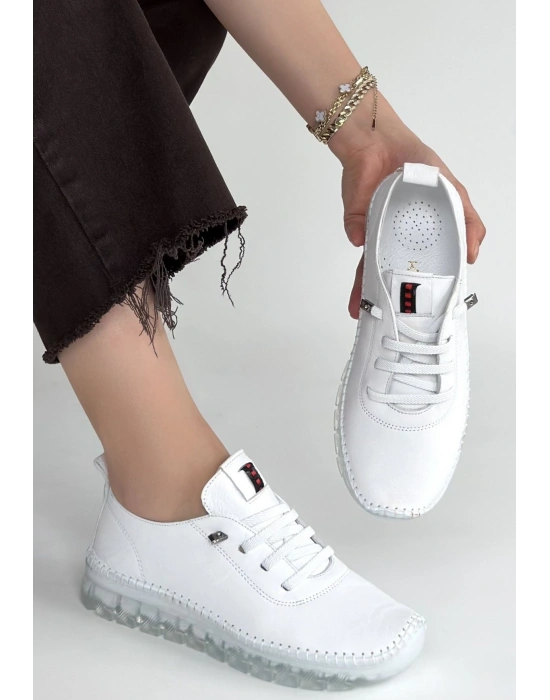 Jiten Beyaz Deri Bağcıklı Spor Ayakkabı