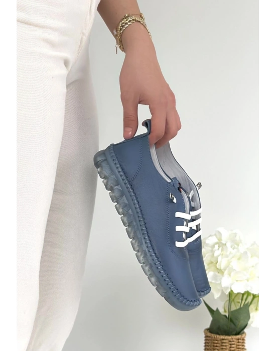 Jiten Mavi Deri Bağcıklı Spor Ayakkabı