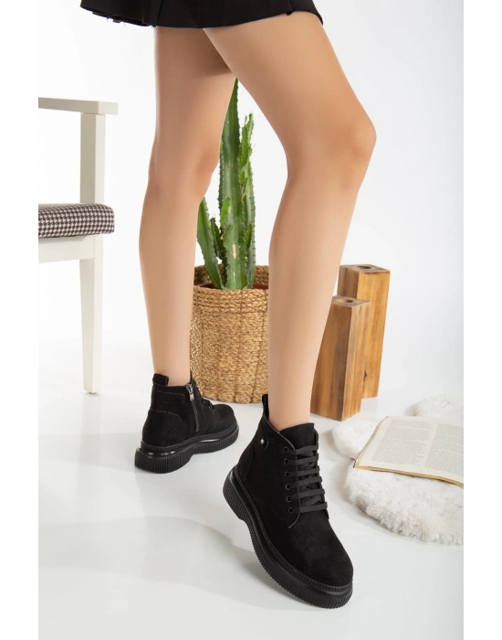 Jiwa Siyah Süet Bağcıklı Bot