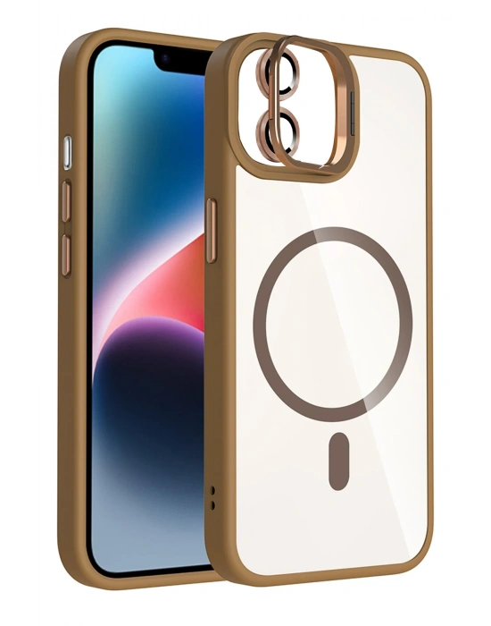 Joko Apple iPhone 11 Remim Lensli Magsafe Standlı Kapak - Kahverengi