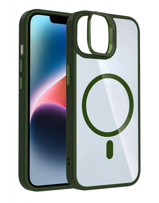 Joko Apple iPhone 11 Remim Lensli Magsafe Standlı Kapak - Koyu Yeşil