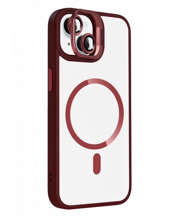 Joko Apple iPhone 13 Remim Lensli Magsafe Standlı Kapak - Bordo