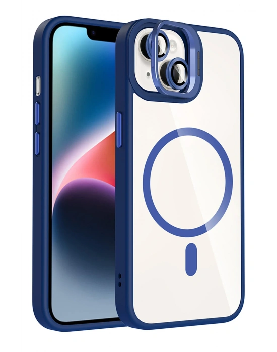 Joko Apple iPhone 13 Remim Lensli Magsafe Standlı Kapak - Lacivert