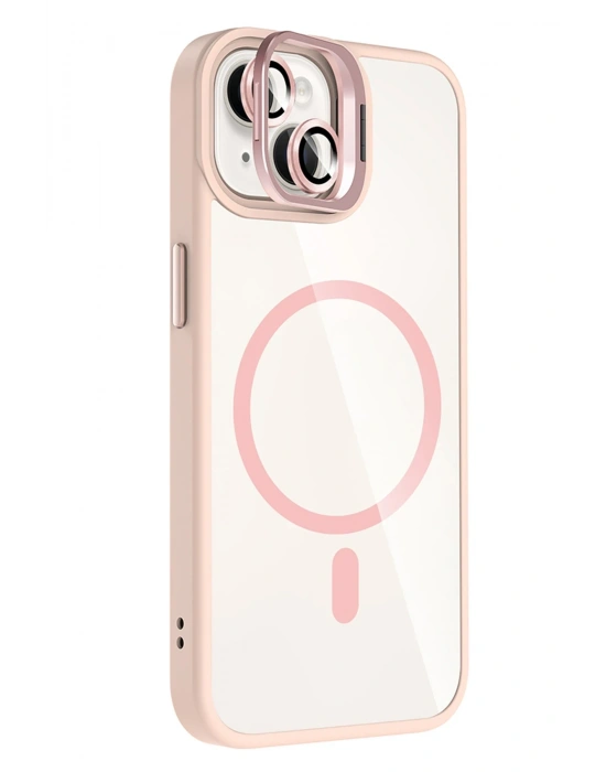 Joko Apple iPhone 13 Remim Lensli Magsafe Standlı Kapak - Pembe