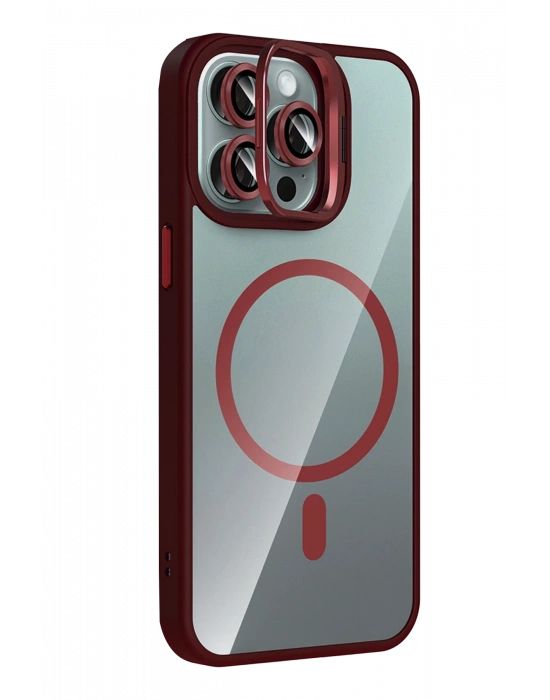 Joko Apple iPhone 14 Pro Max Remim Lensli Magsafe Standlı Kapak - Bordo