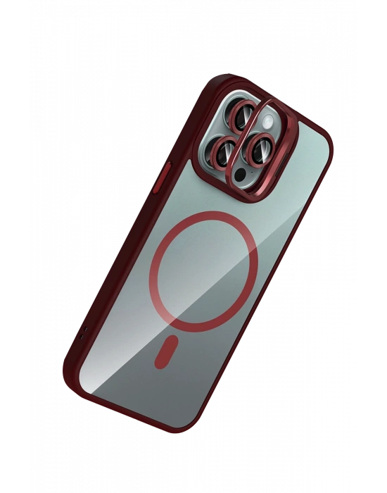 Joko Apple iPhone 14 Pro Max Remim Lensli Magsafe Standlı Kapak - Bordo