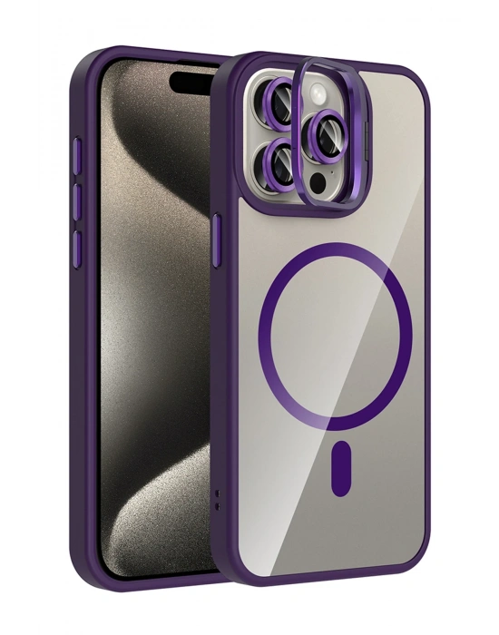 Joko Apple iPhone 14 Pro Max Remim Lensli Magsafe Standlı Kapak - Derin Mor