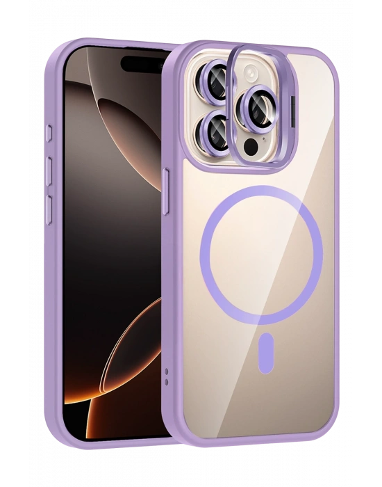 Joko Apple iPhone 14 Pro Max Remim Lensli Magsafe Standlı Kapak - Lila