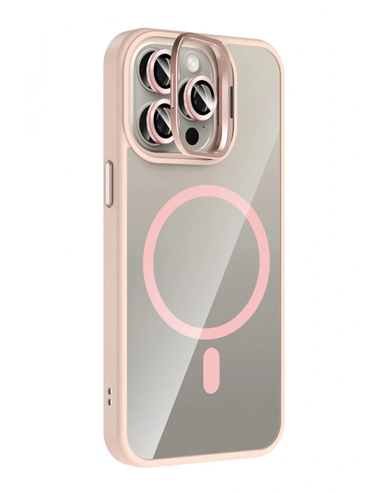 Joko Apple iPhone 14 Pro Max Remim Lensli Magsafe Standlı Kapak - Pembe