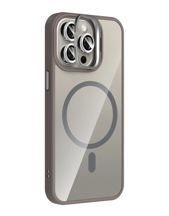 Joko Apple iPhone 14 Pro Max Remim Lensli Magsafe Standlı Kapak - Titan Gri