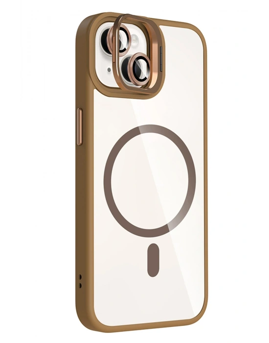 Joko Apple iPhone 14 Remim Lensli Magsafe Standlı Kapak - Kahverengi