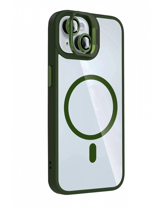 Joko Apple iPhone 14 Remim Lensli Magsafe Standlı Kapak - Koyu Yeşil